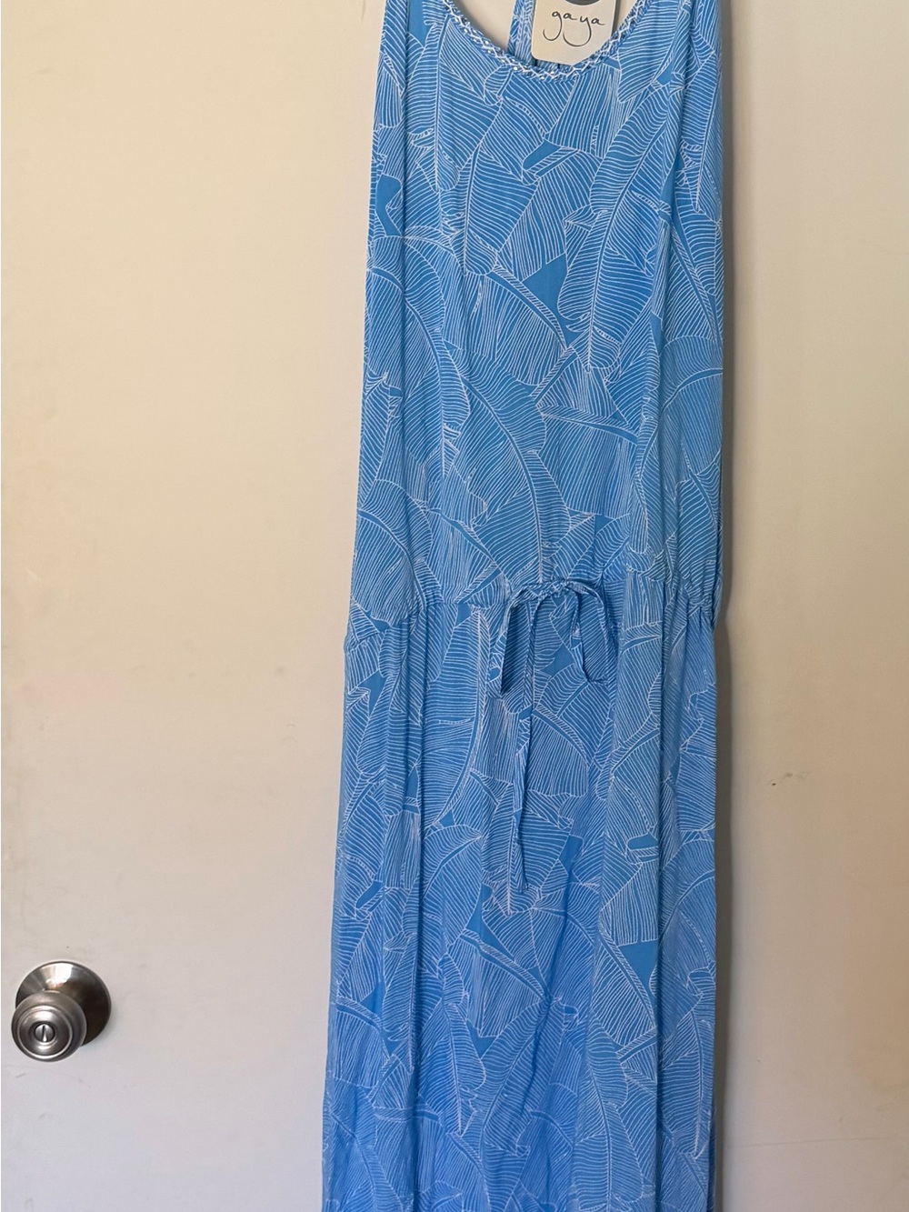 Boho Resort Wear Beaded Details Blue And White Maxi Dress